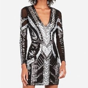 Express Sequin Mini Dress in Black/Silver/Grey